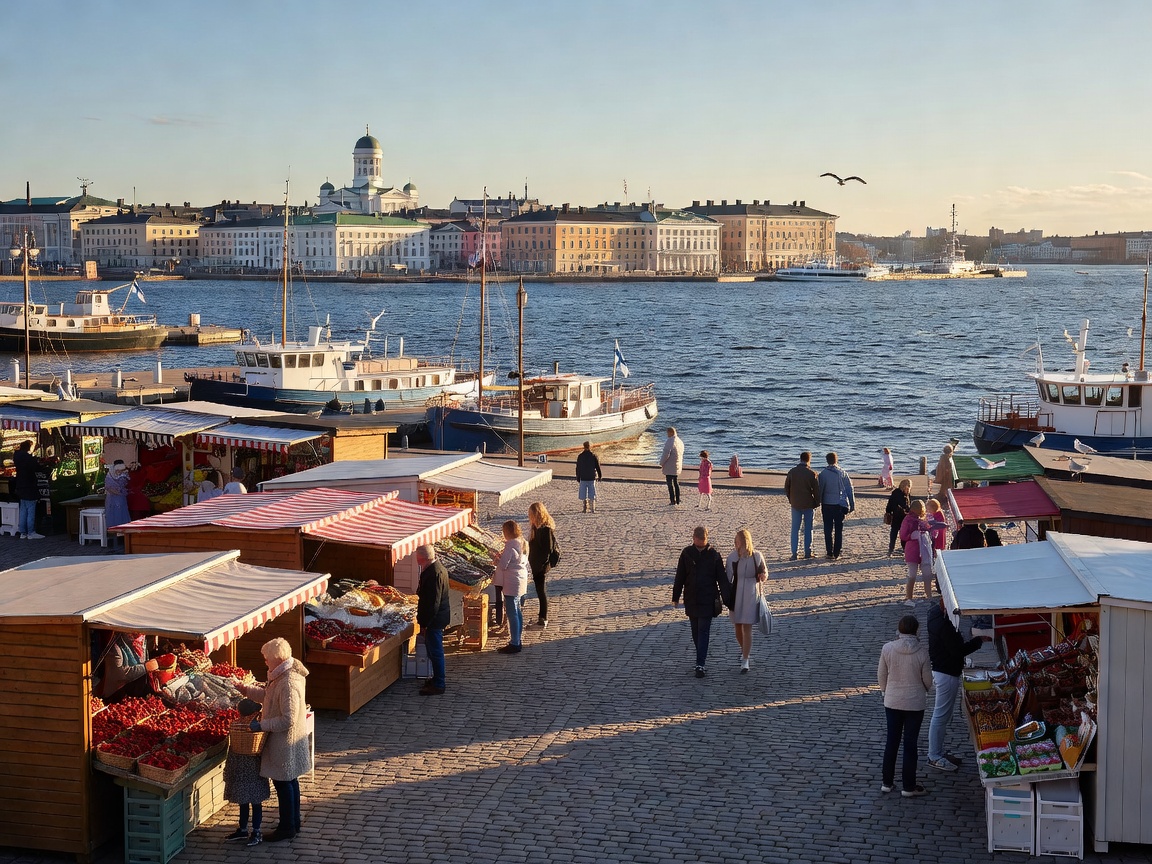 Helsingin kauppatori ja merimaisema