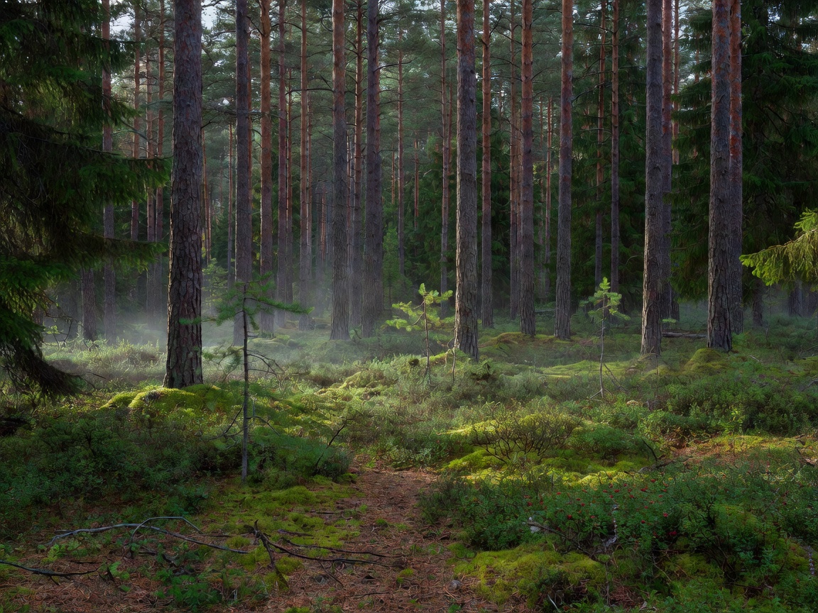 Tiheä suomalainen mäntymetsä